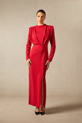 High-Split Long Sleeve Pleat Maxi