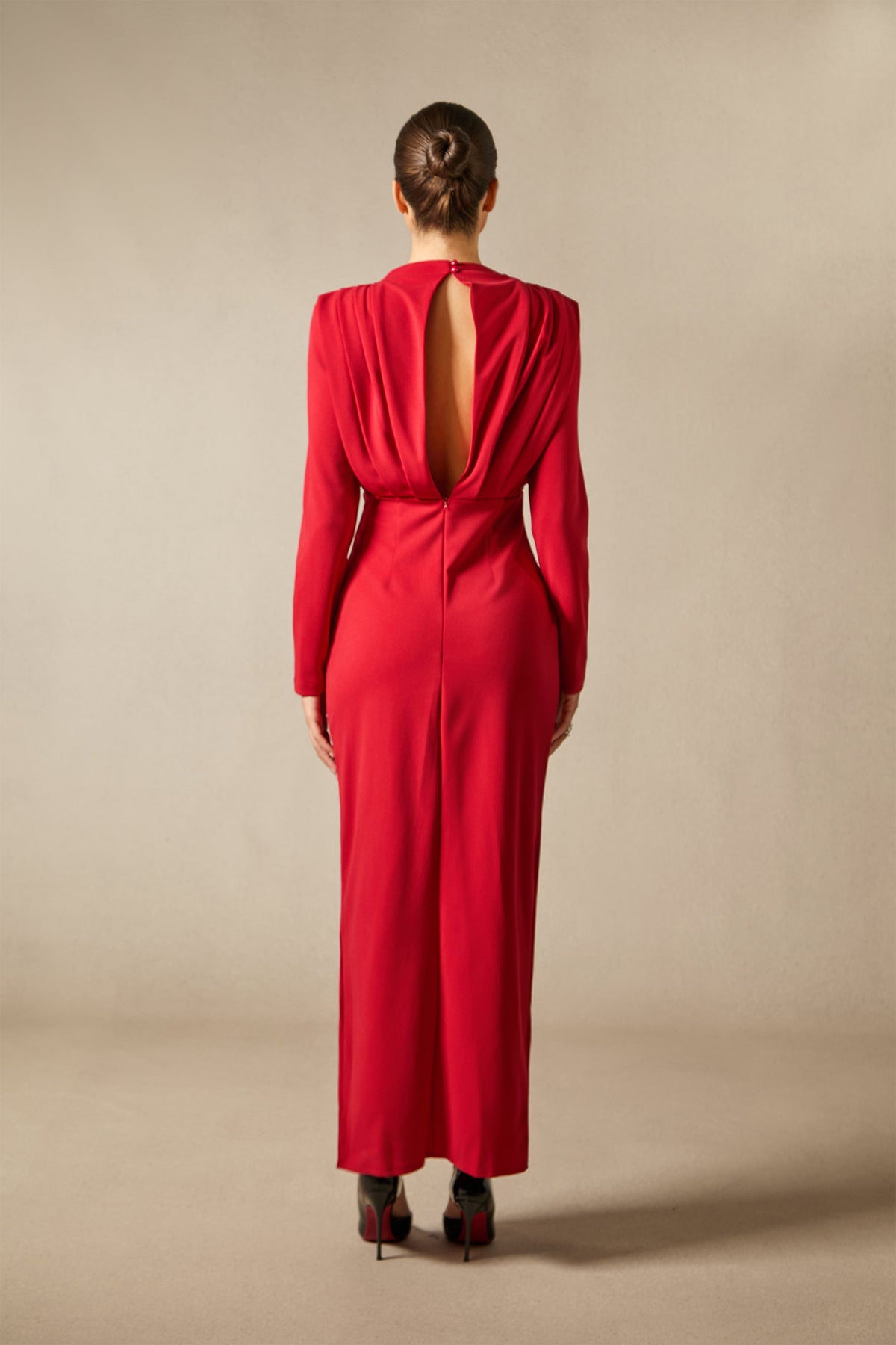 High-Split Long Sleeve Pleat Maxi