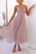 Sleeveless Tulle Ankle-Length Gown