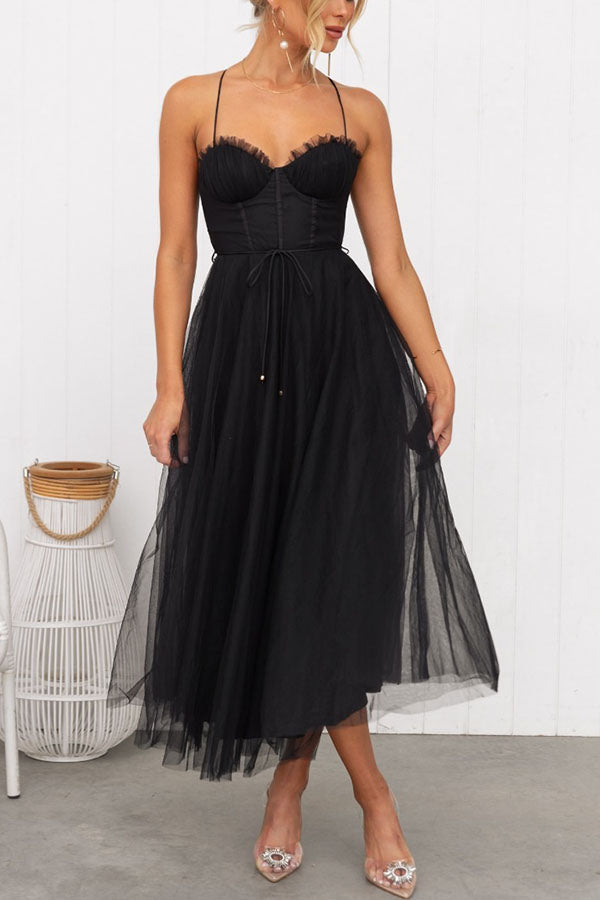 Sleeveless Tulle Ankle-Length Gown