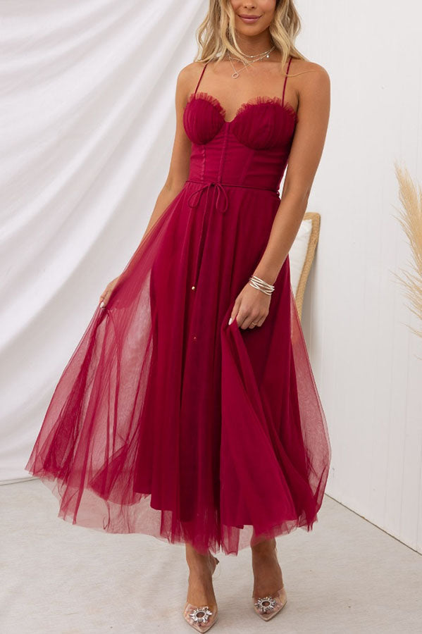 Sleeveless Tulle Ankle-Length Gown