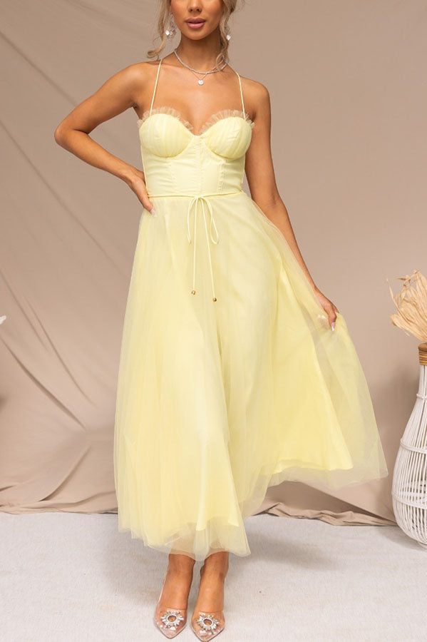Sleeveless Tulle Ankle-Length Gown