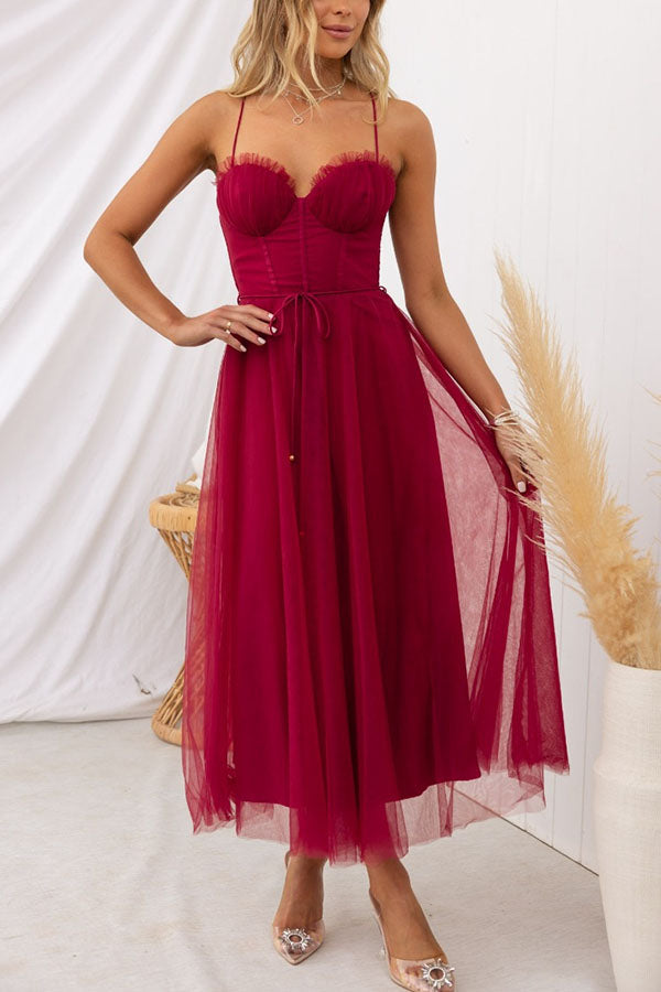 Sleeveless Tulle Ankle-Length Gown
