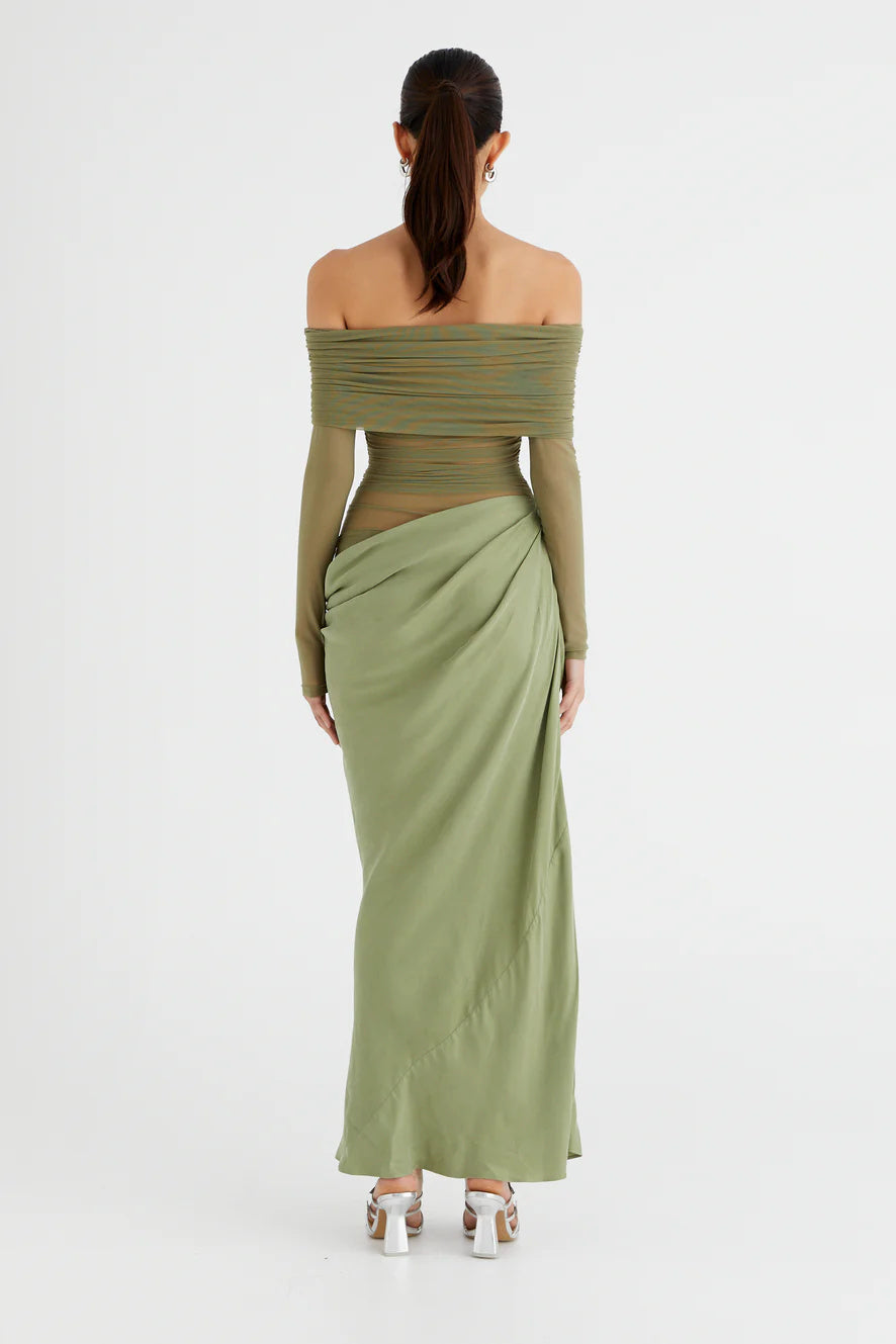 Off-Shoulder Stretch Mesh Maxi