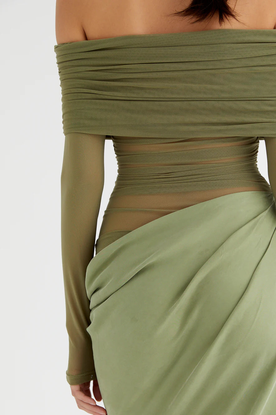 Off-Shoulder Stretch Mesh Maxi