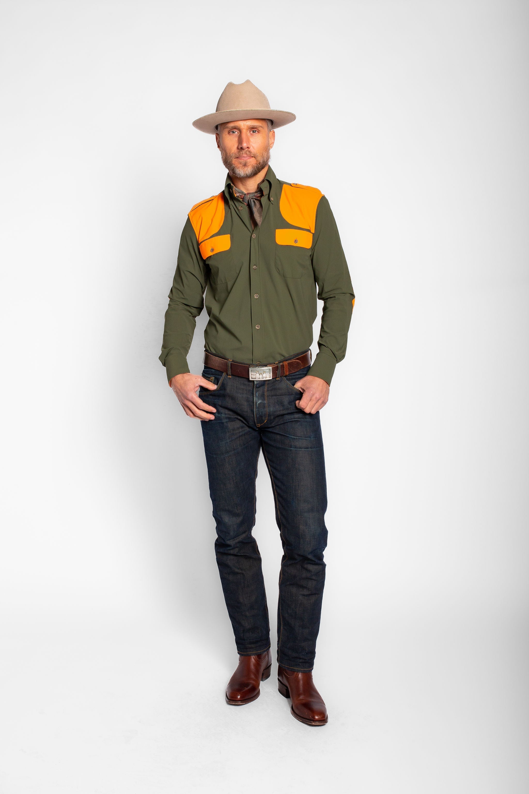 Field Shirt in Green with Blaze Orange