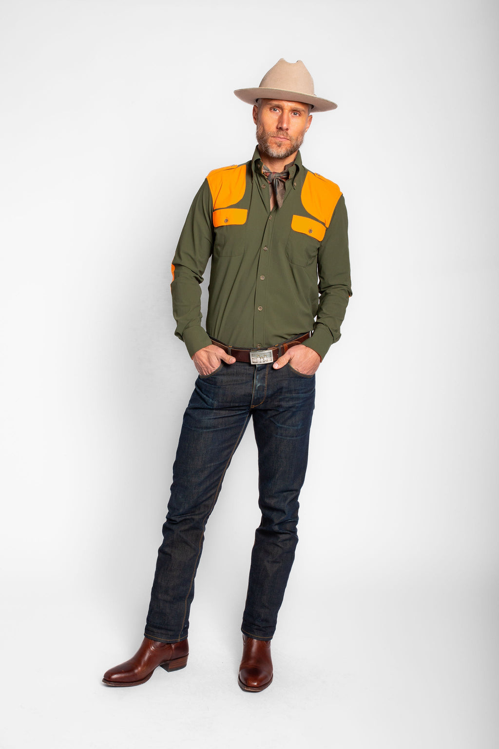 Field Shirt in Green with Blaze Orange