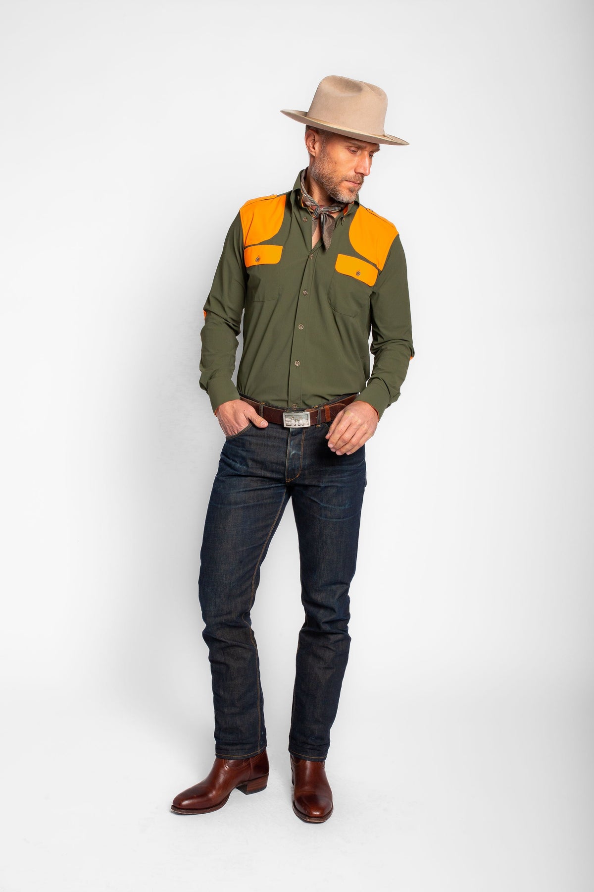 Field Shirt in Green with Blaze Orange