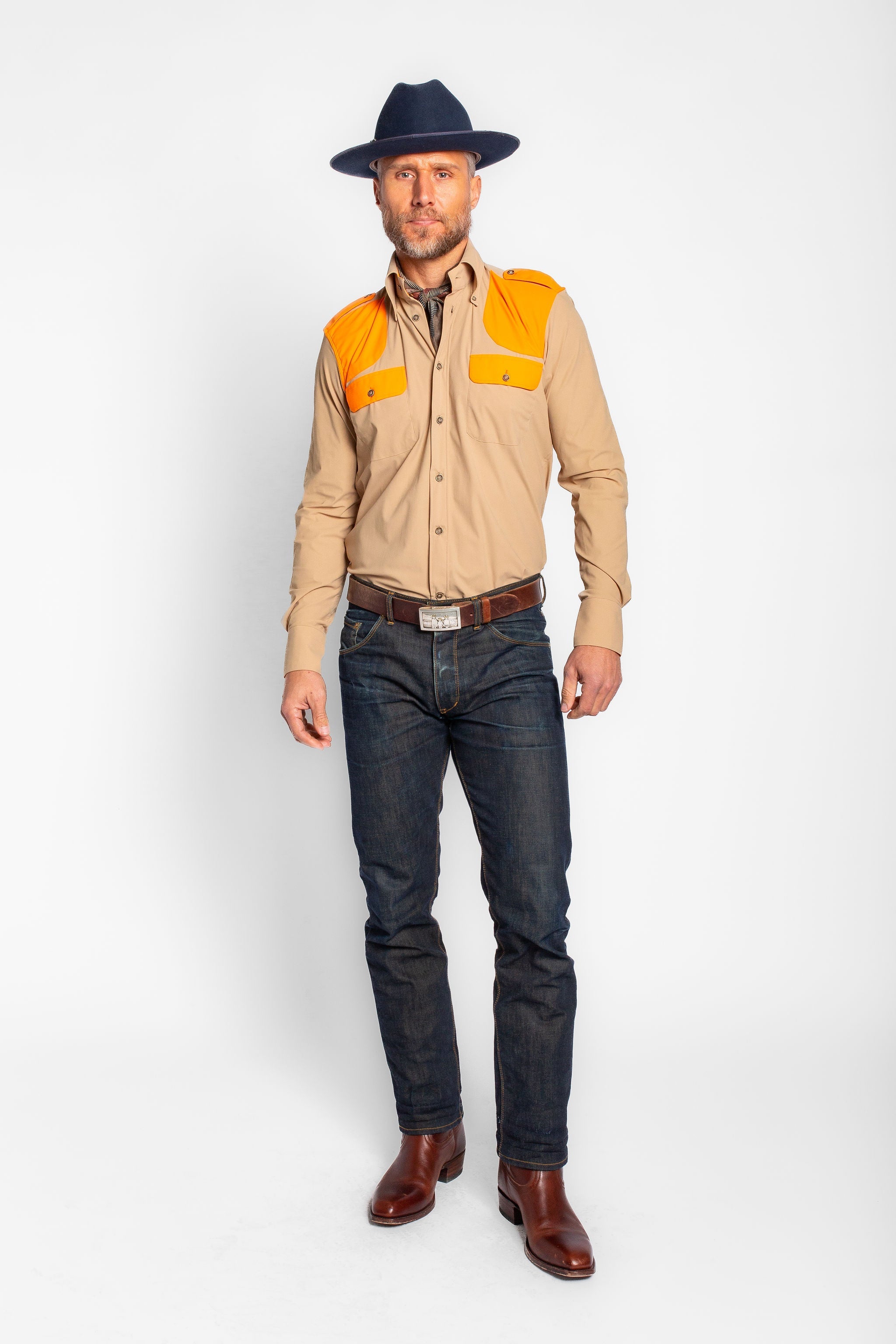 Field Shirt in Sand with Blaze Orange
