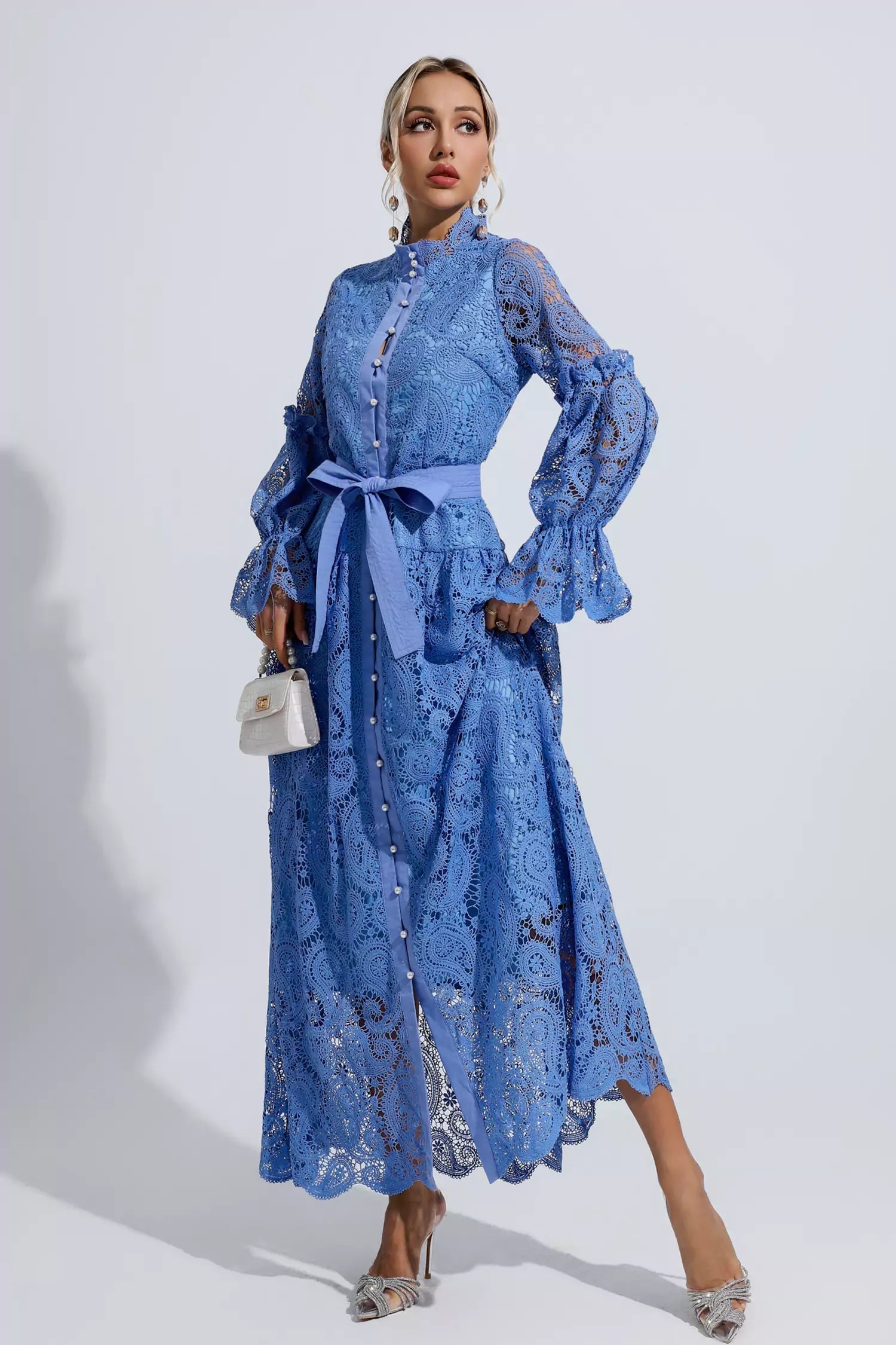 Floral Cutout Balloon Sleeve Dress
