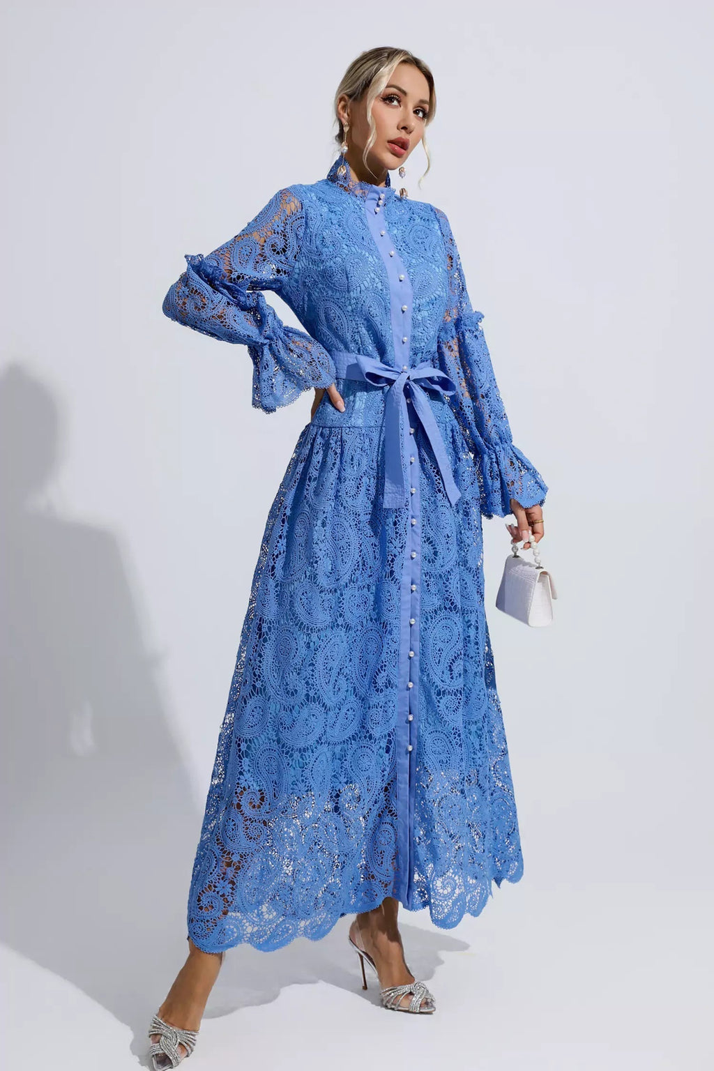 Floral Cutout Balloon Sleeve Dress