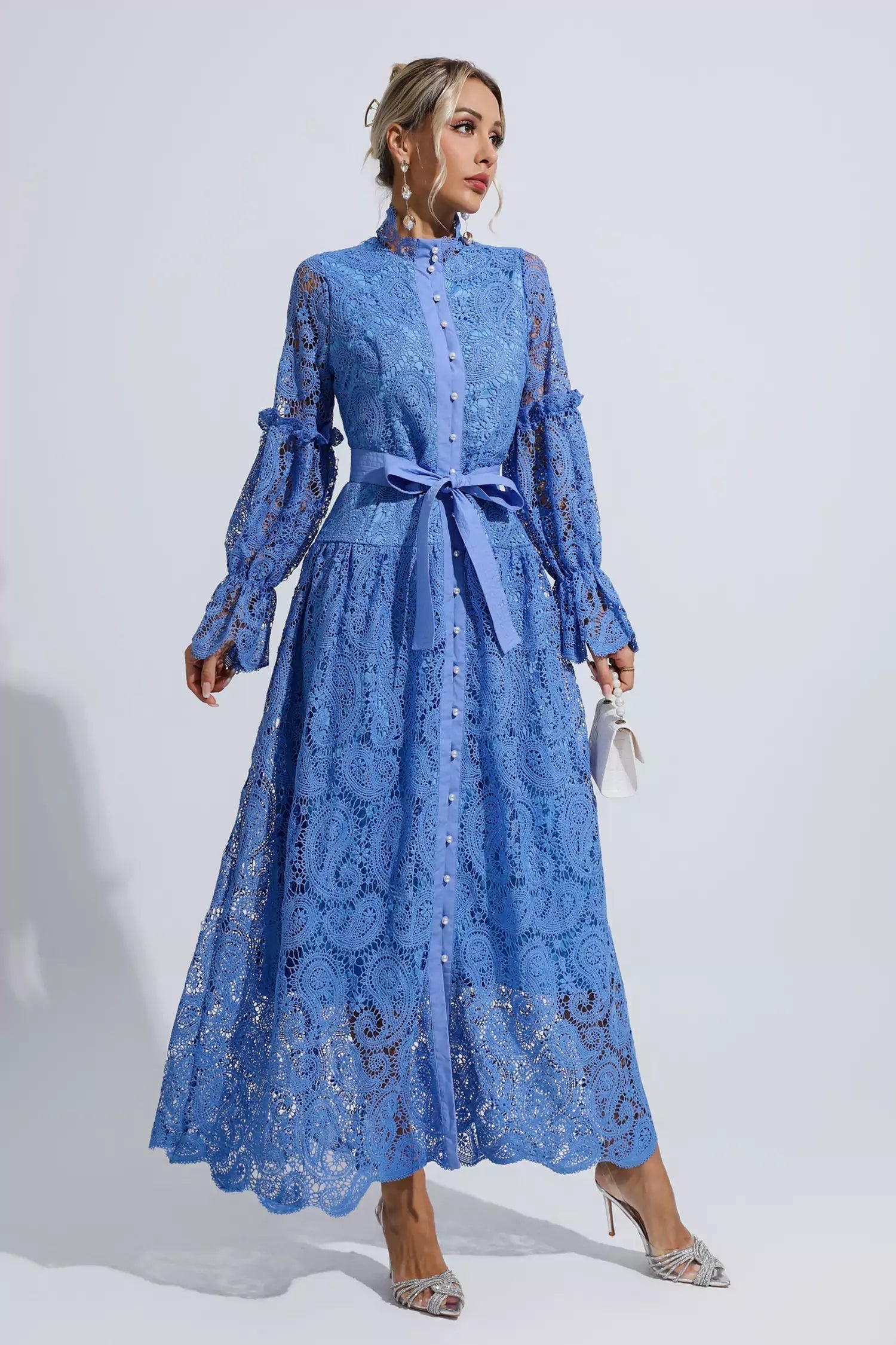 Floral Cutout Balloon Sleeve Dress