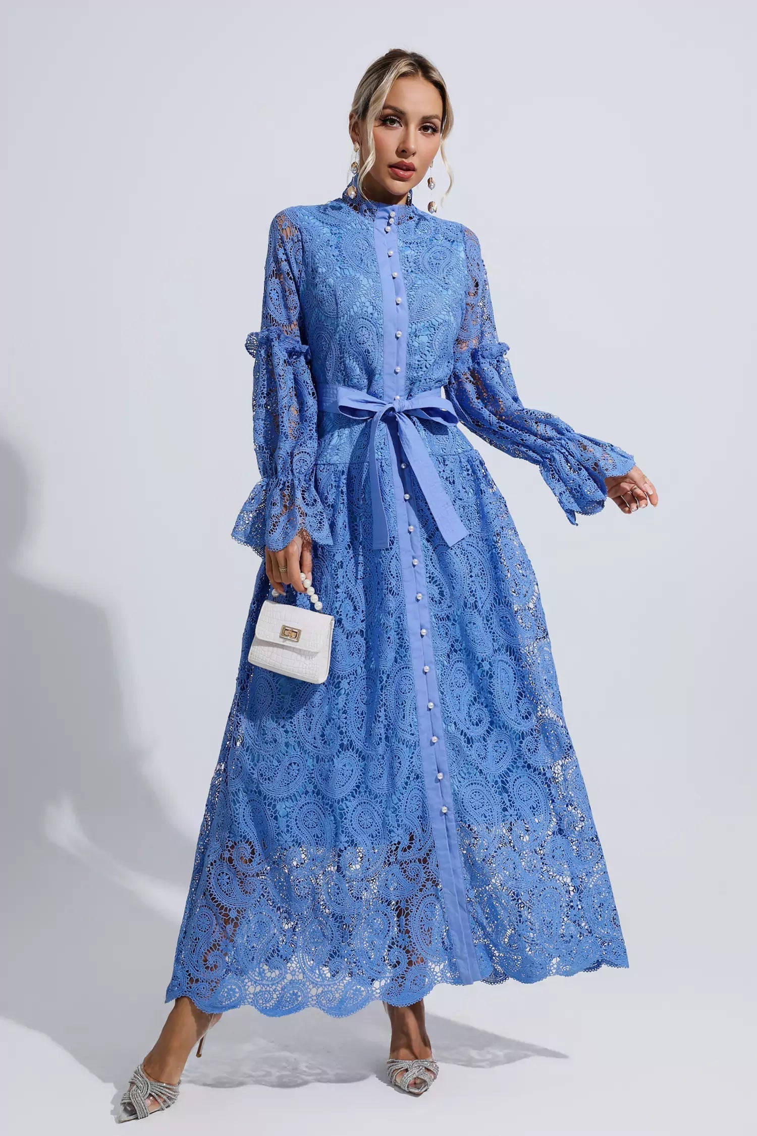 Floral Cutout Balloon Sleeve Dress