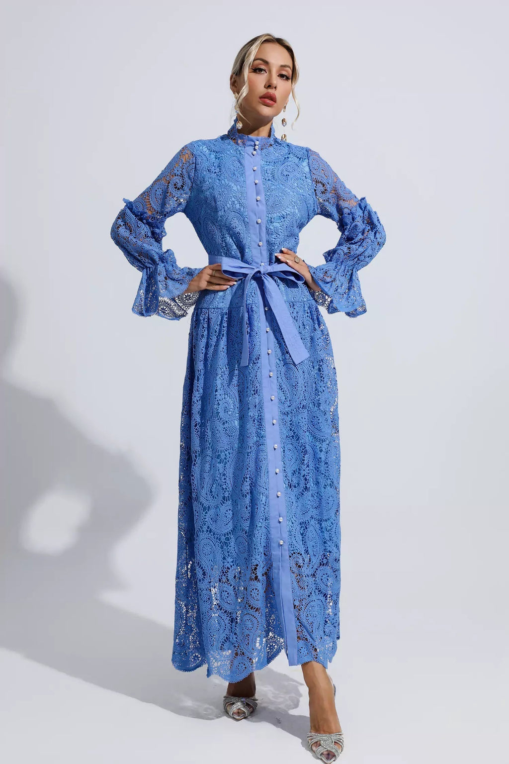 Floral Cutout Balloon Sleeve Dress