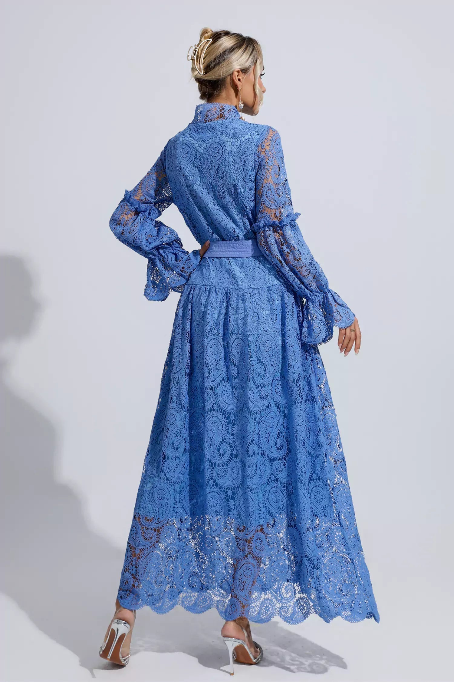 Floral Cutout Balloon Sleeve Dress