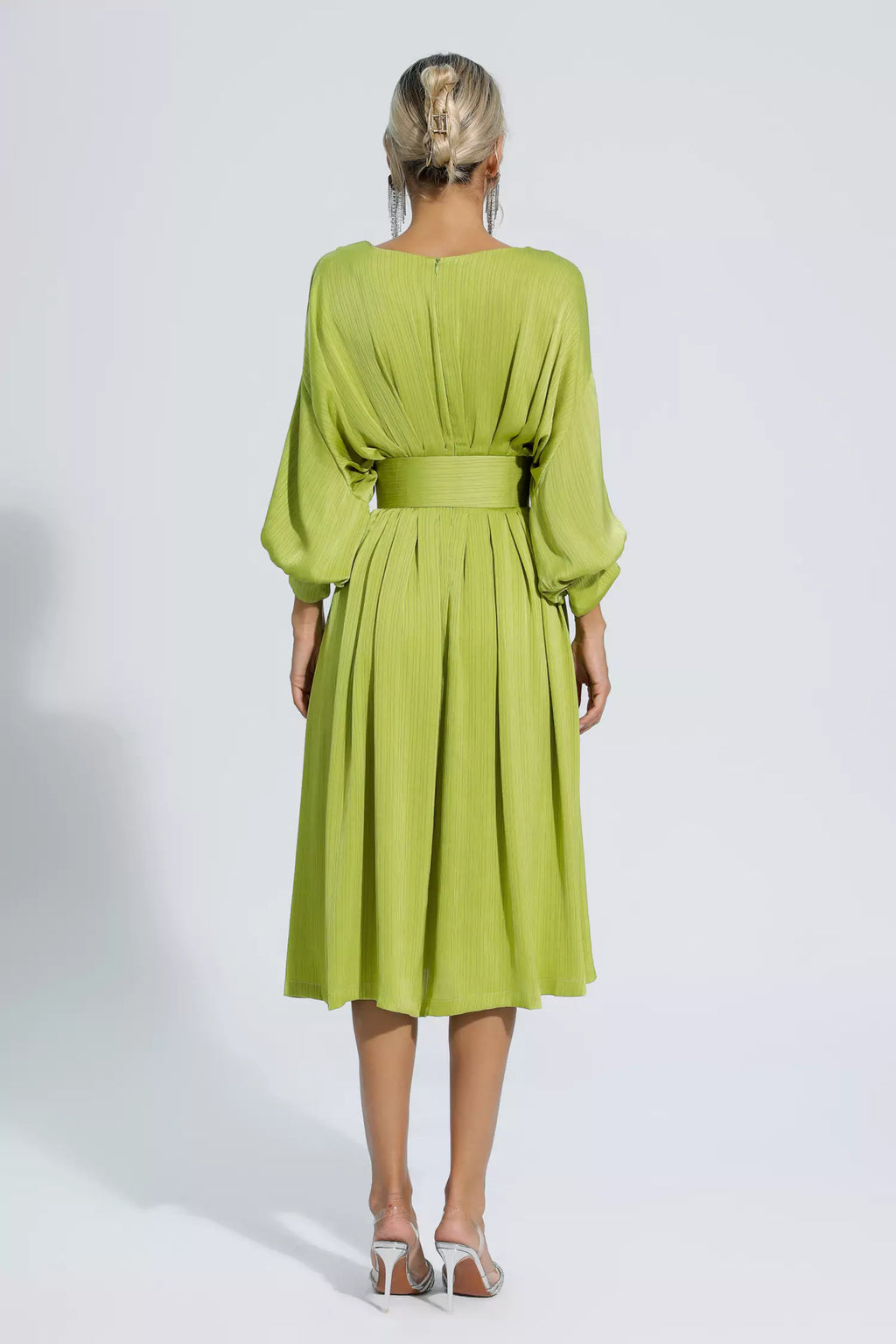 Light Green Satin Bateau Midi