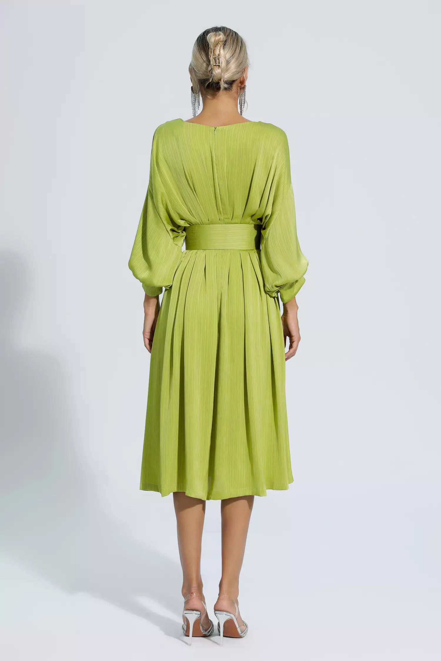 Light Green Satin Bateau Midi