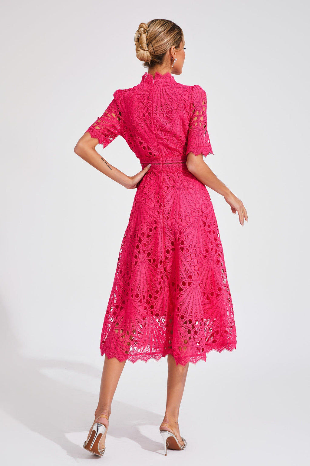 Rose Red Cut-Out Lace Midi