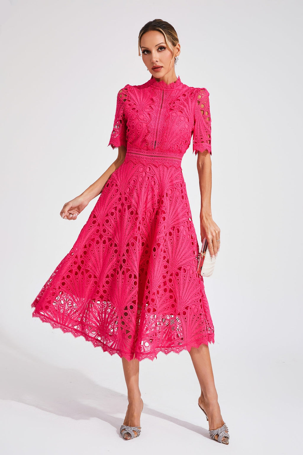 Rose Red Cut-Out Lace Midi
