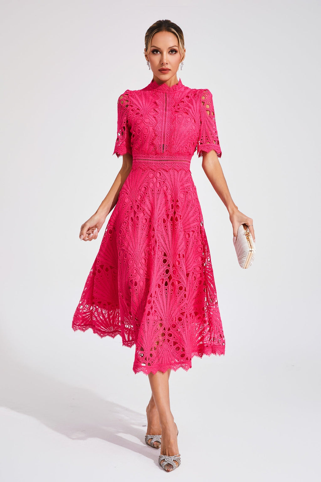 Rose Red Cut-Out Lace Midi