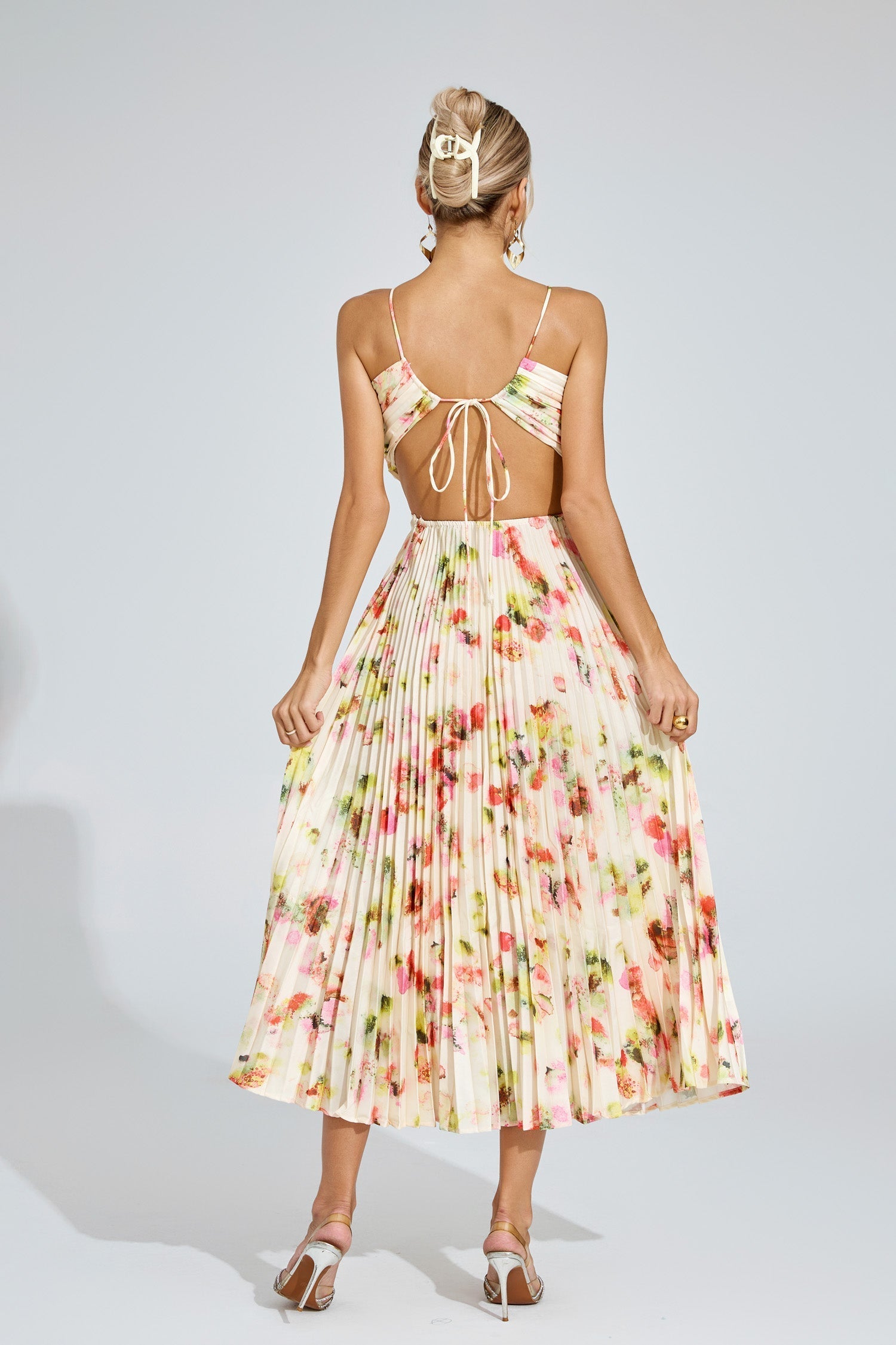 Pleated Floral Knot Maxi