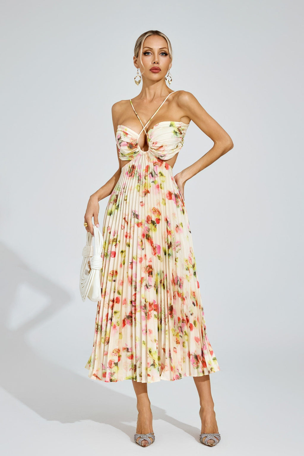 Pleated Floral Knot Maxi