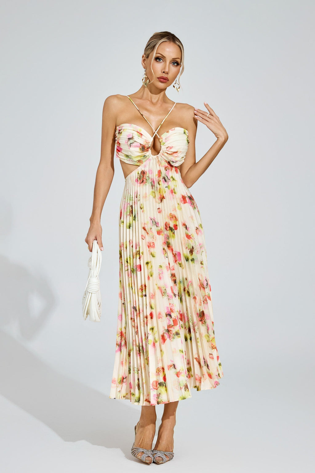 Pleated Floral Knot Maxi