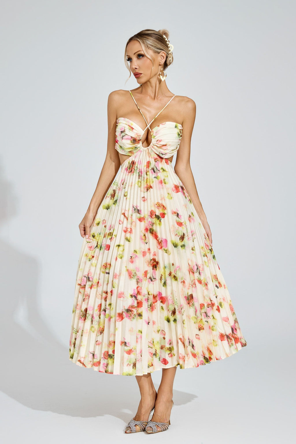 Pleated Floral Knot Maxi