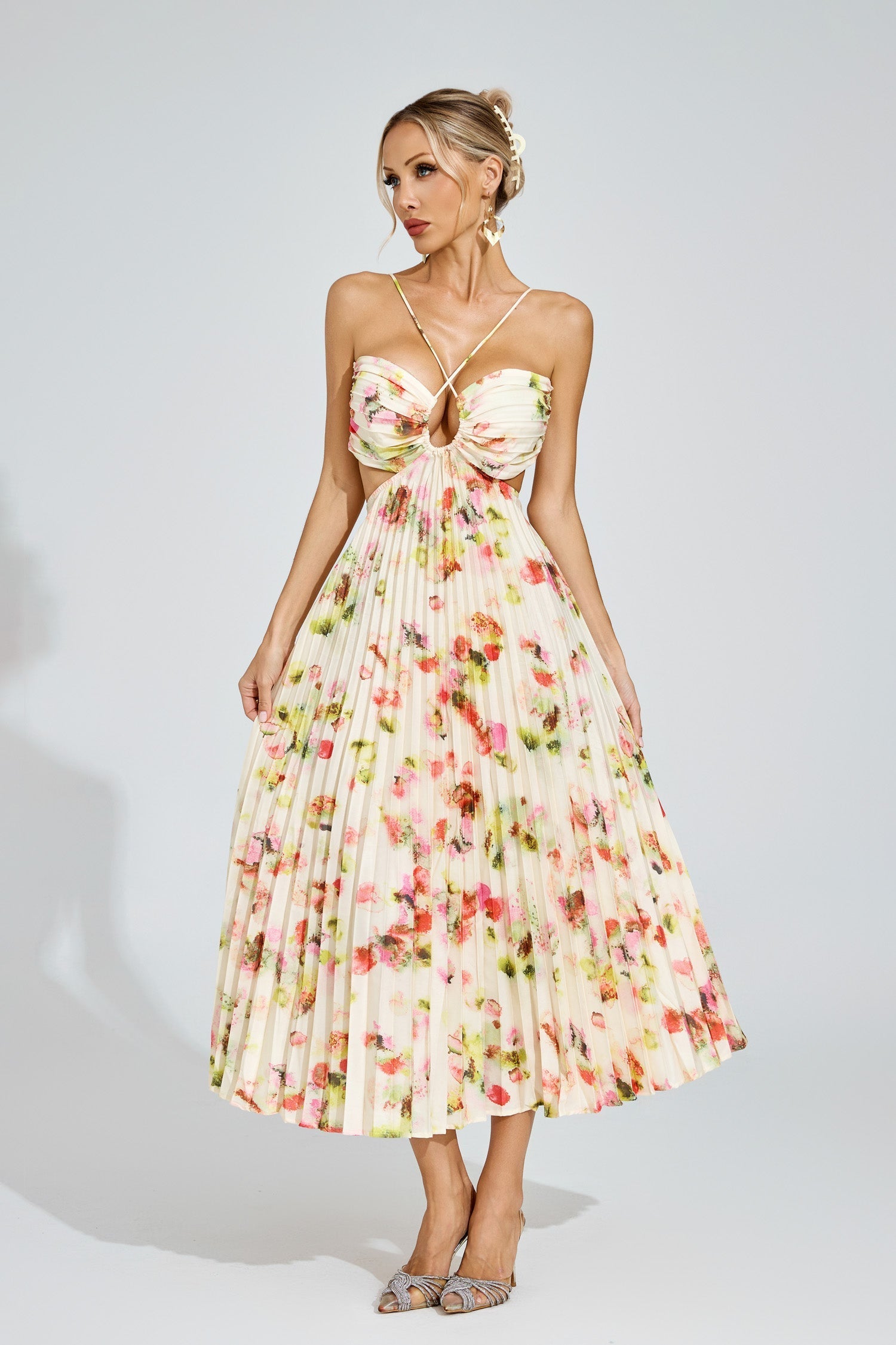 Pleated Floral Knot Maxi
