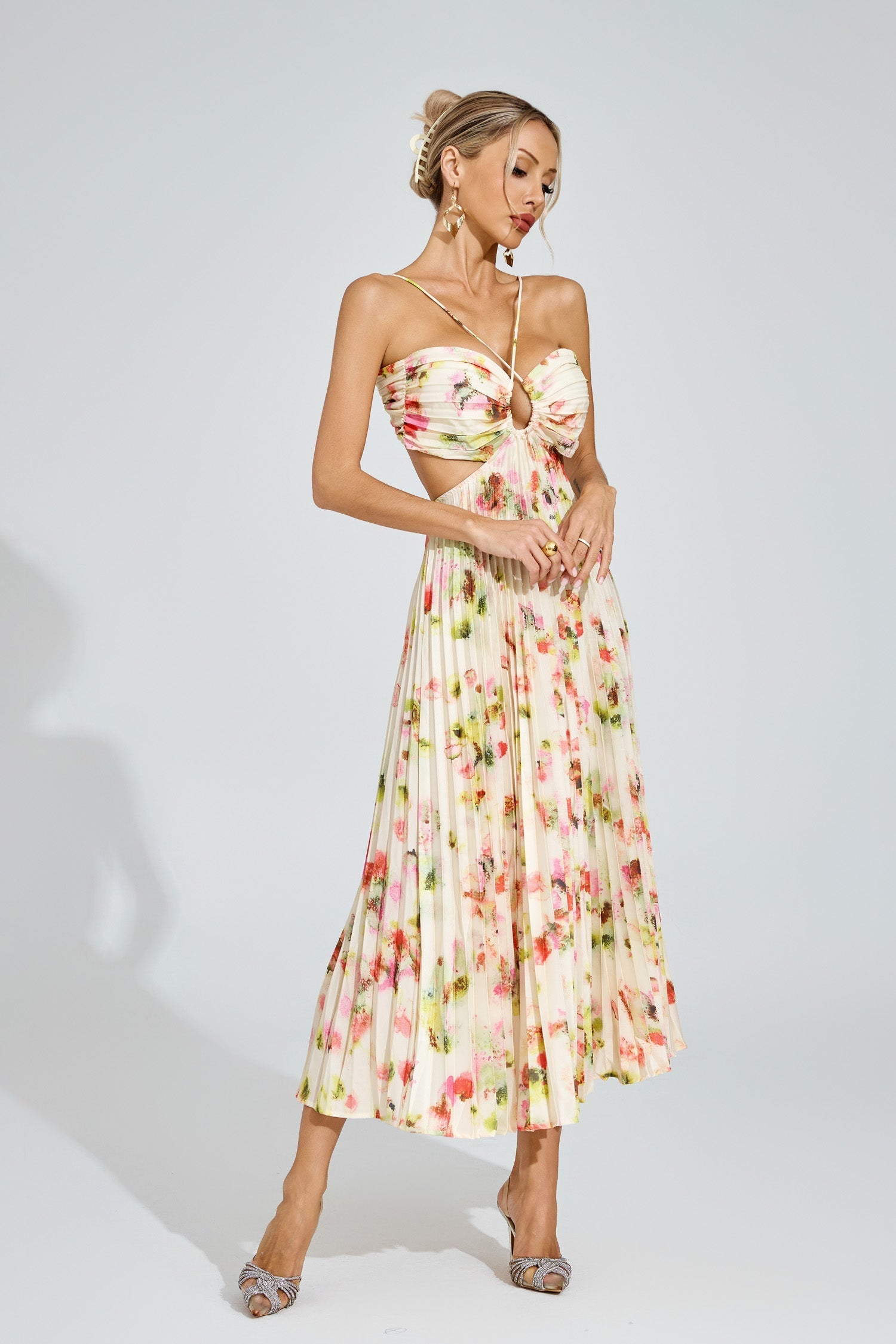 Pleated Floral Knot Maxi