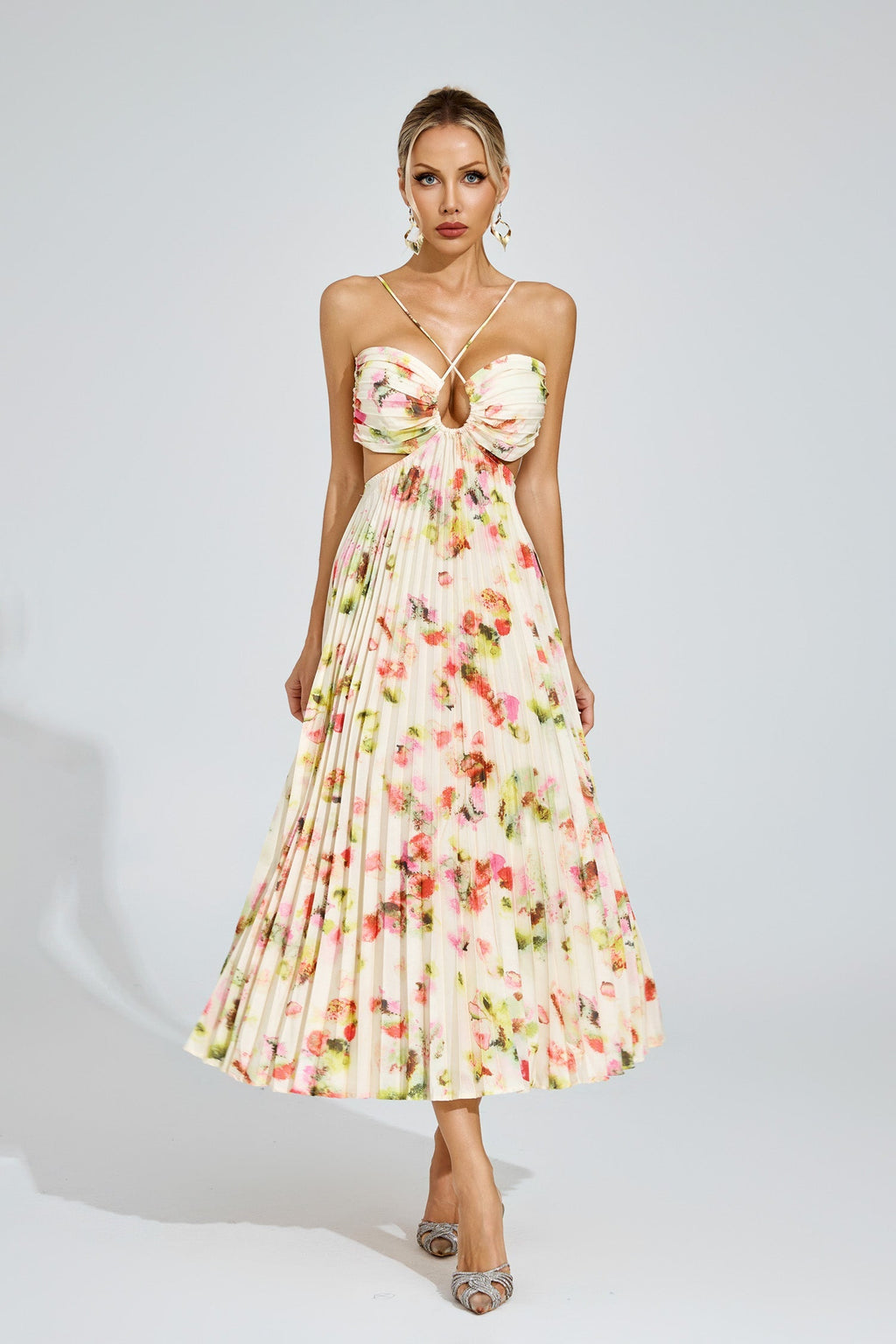 Pleated Floral Knot Maxi