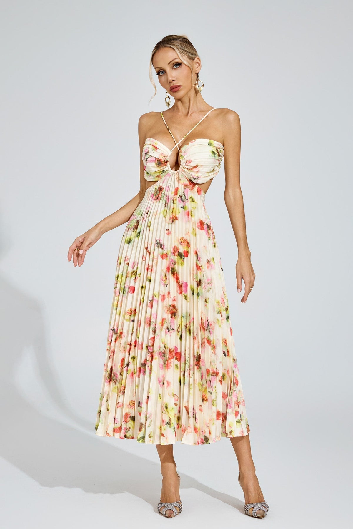 Pleated Floral Knot Maxi