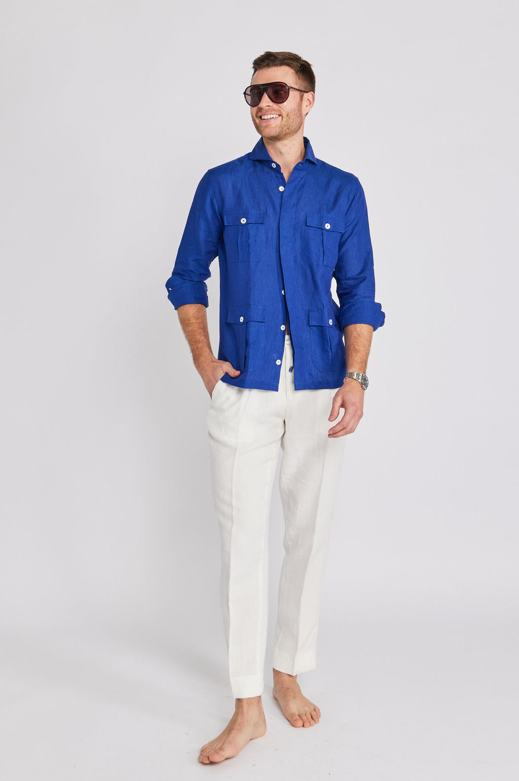 Linen Work Shirt in Cobalt