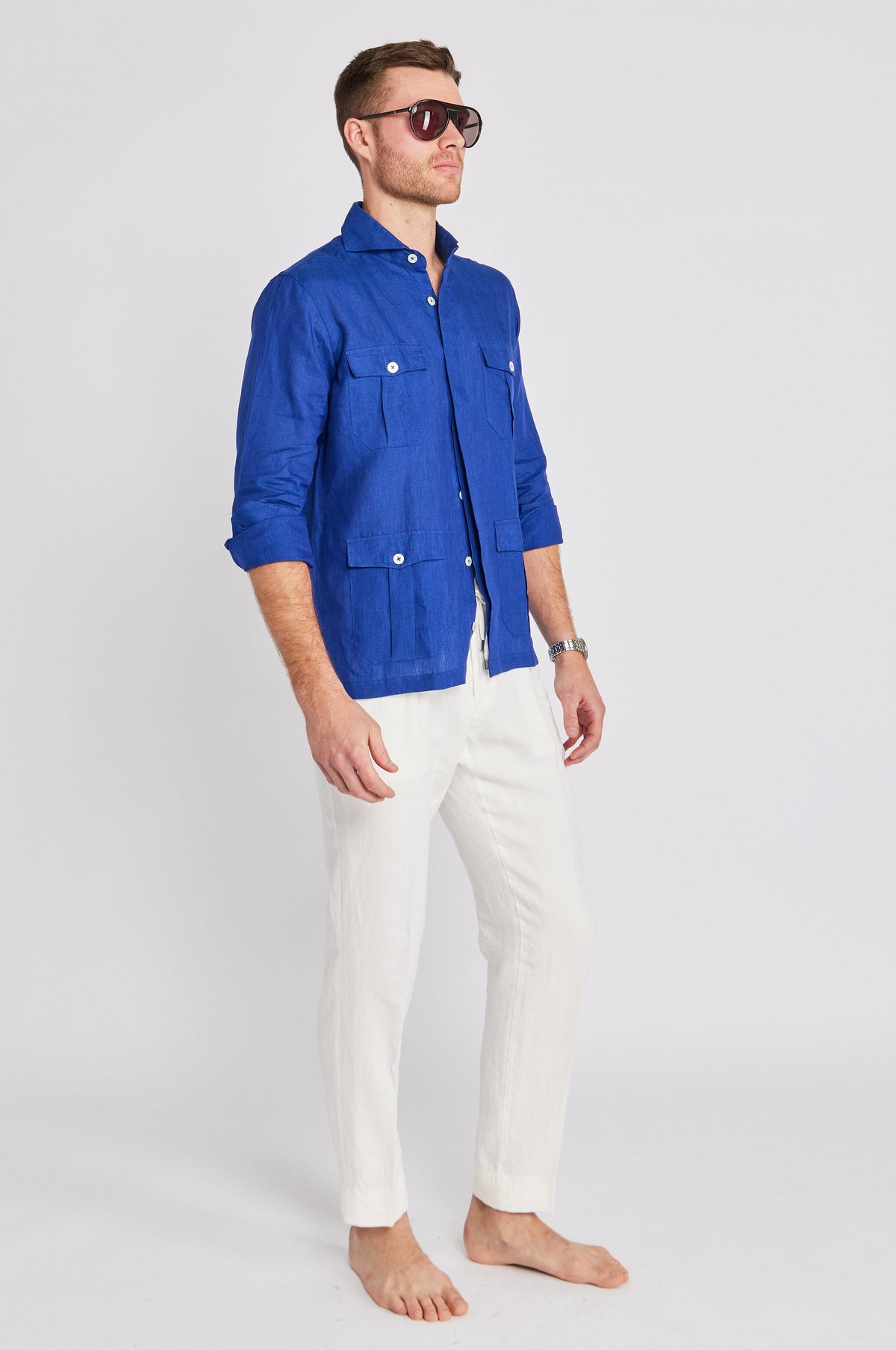Linen Work Shirt in Cobalt