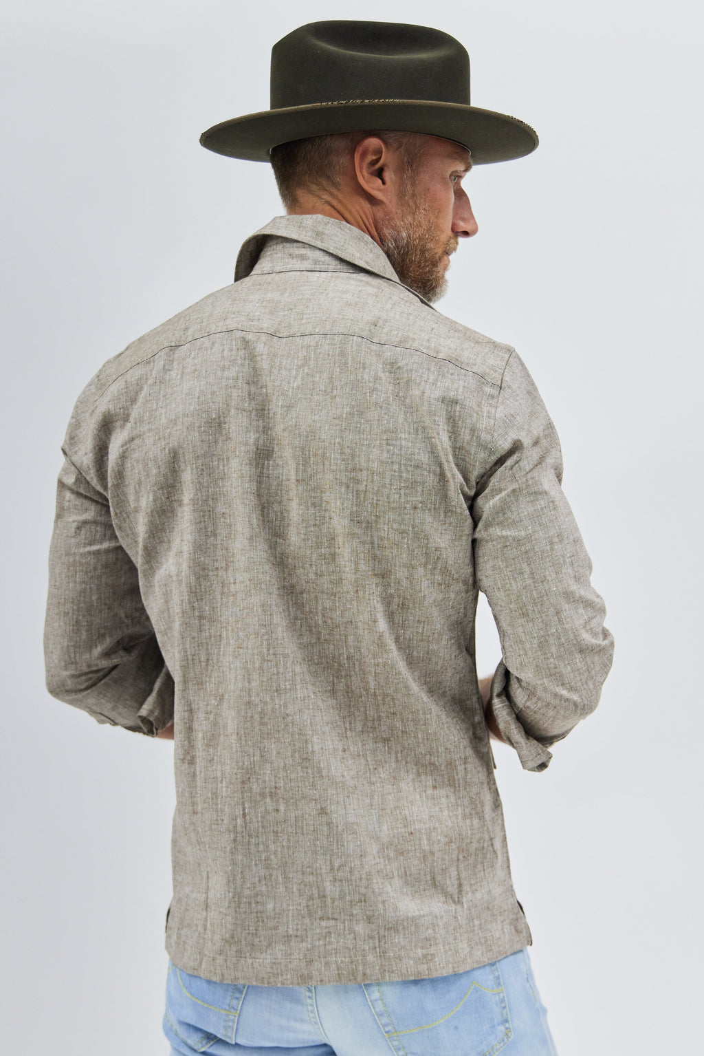 Work Shirt in Light Brown Linen
