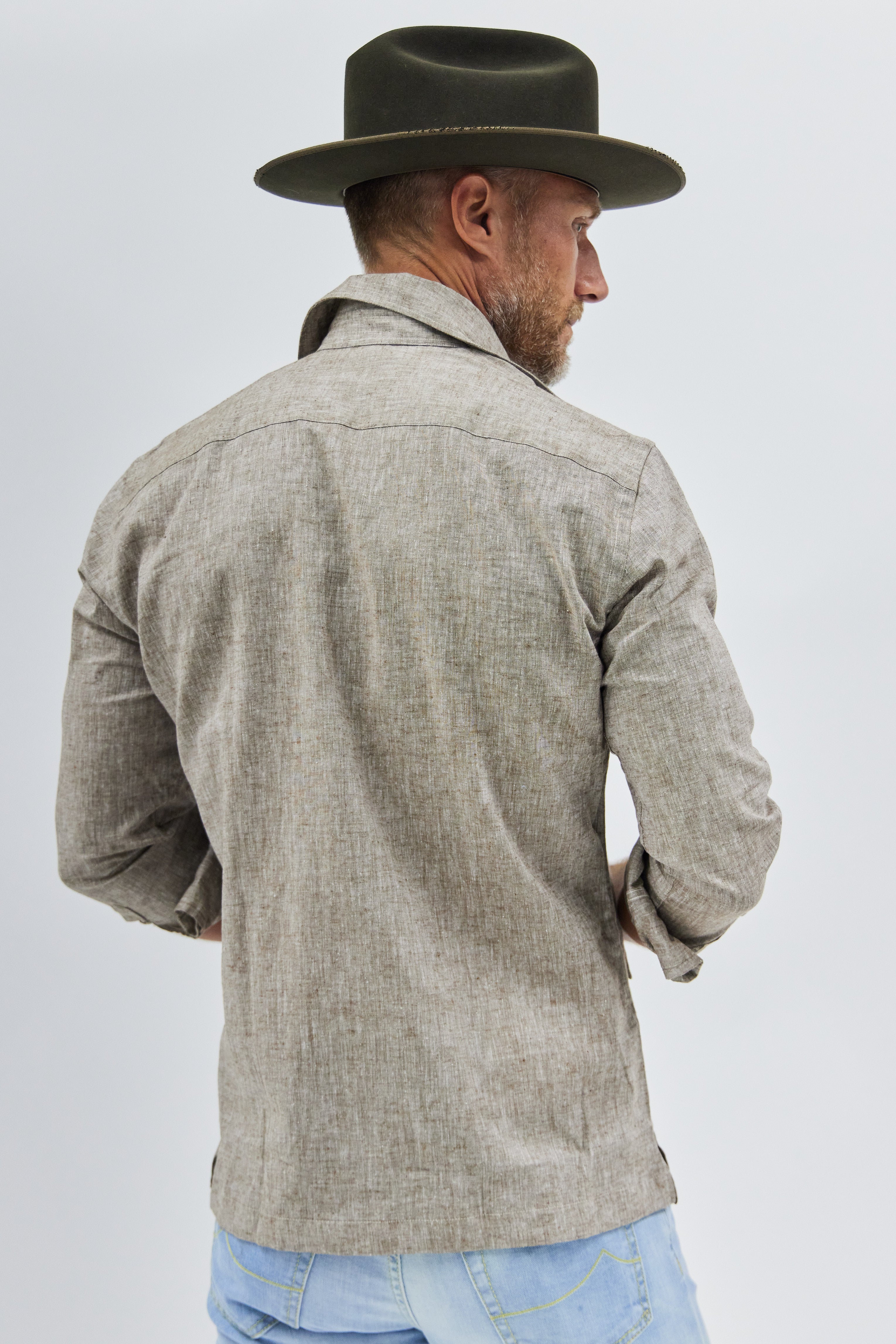 Work Shirt in Light Brown Linen