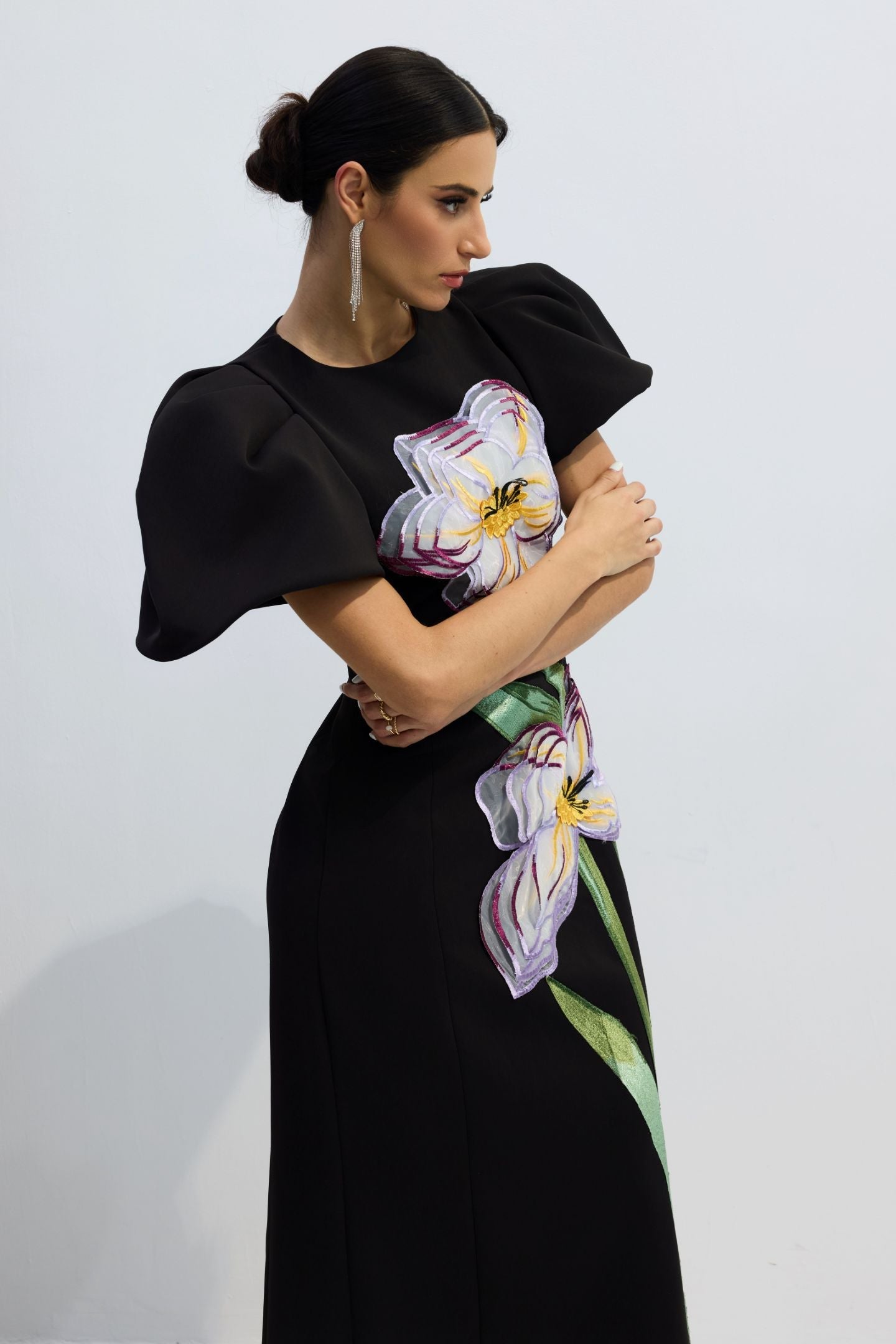 Round Neck 3D Floral Dress