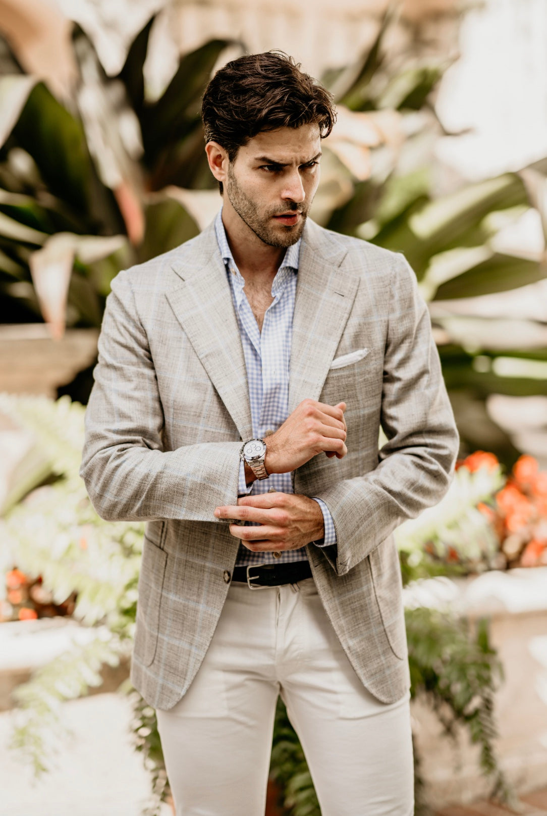 Jacket in Grey with Baby Blue Windowpane
