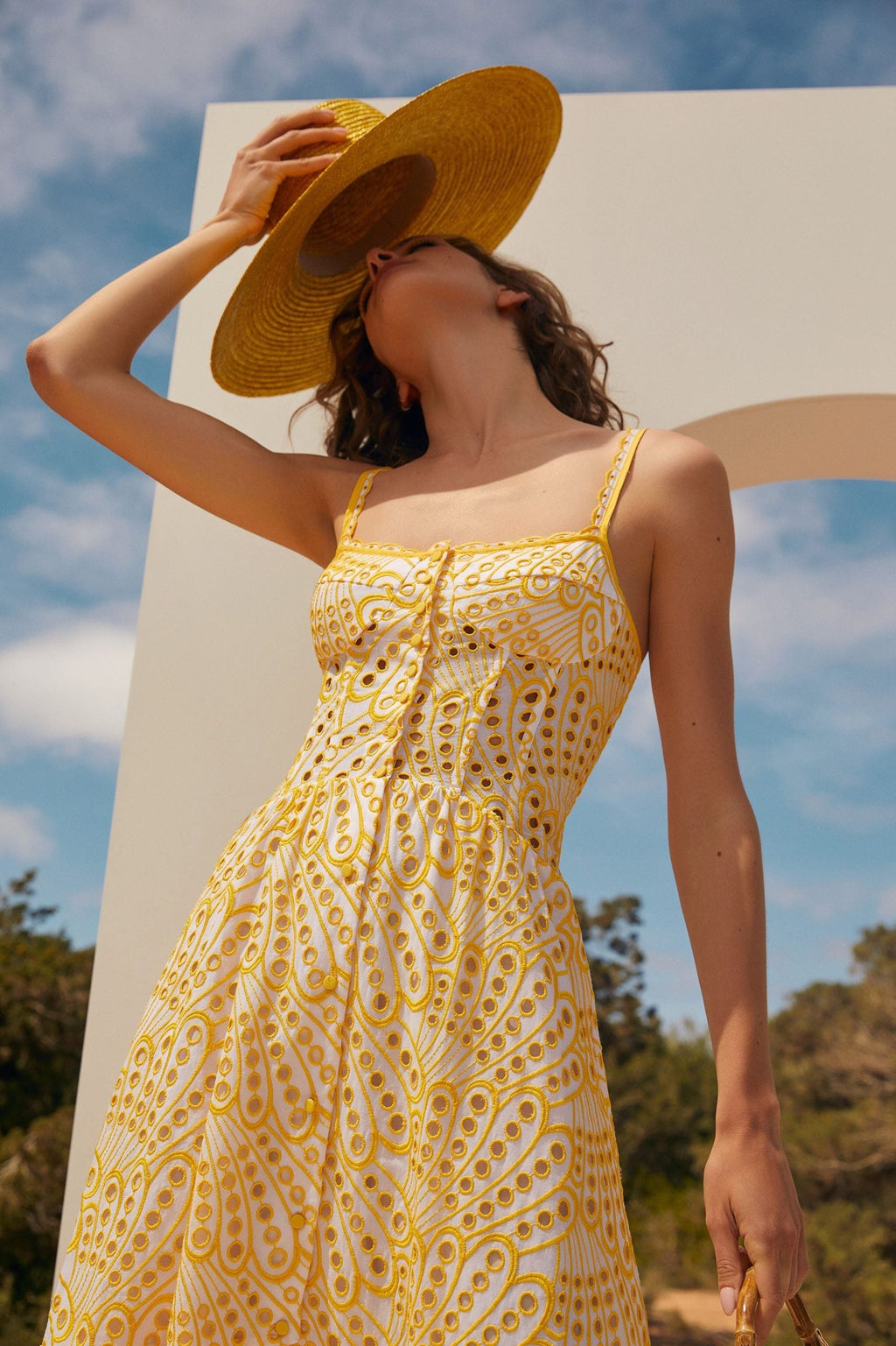 Cotton Buttoned Ruffle Cami Dress