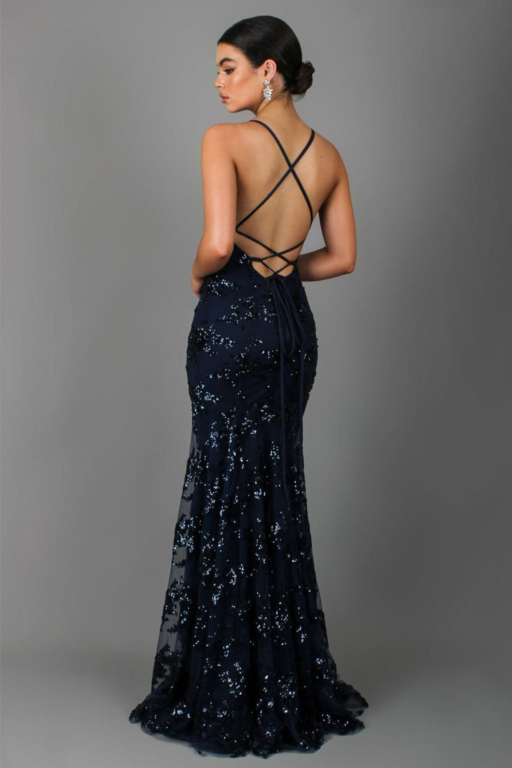 Sequin V-Neck Backless Gown