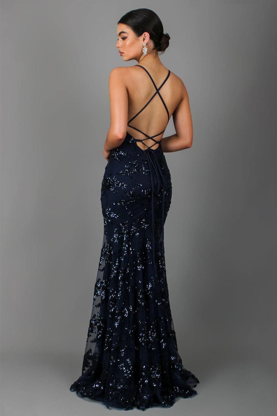 Sequin V-Neck Backless Gown