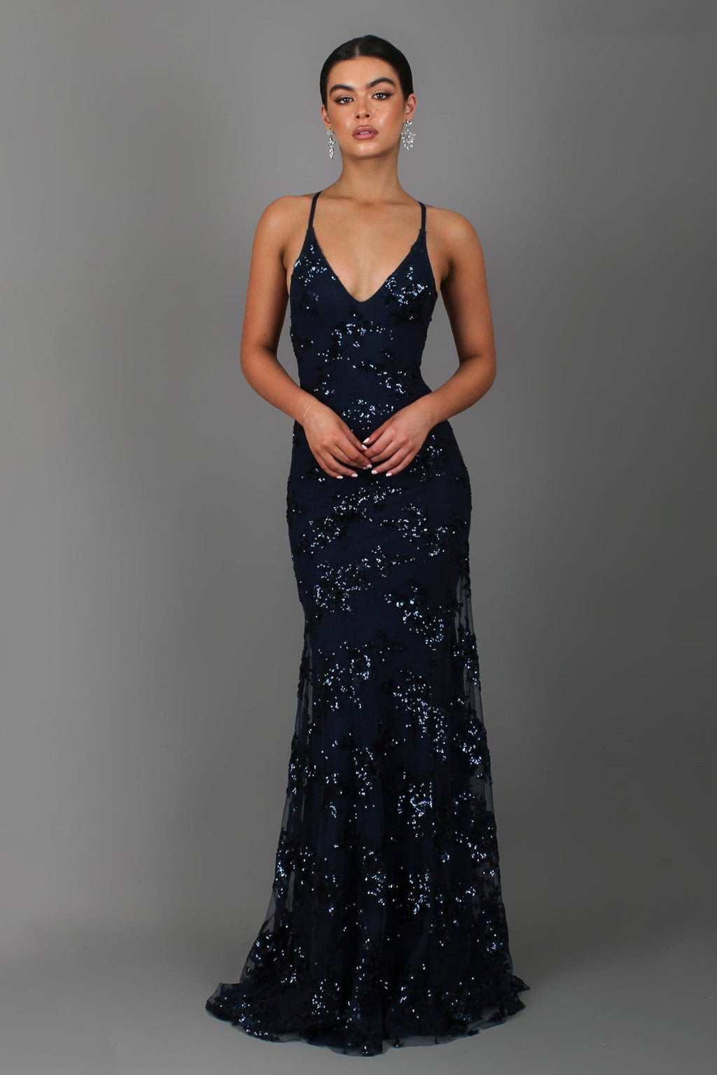 Sequin V-Neck Backless Gown