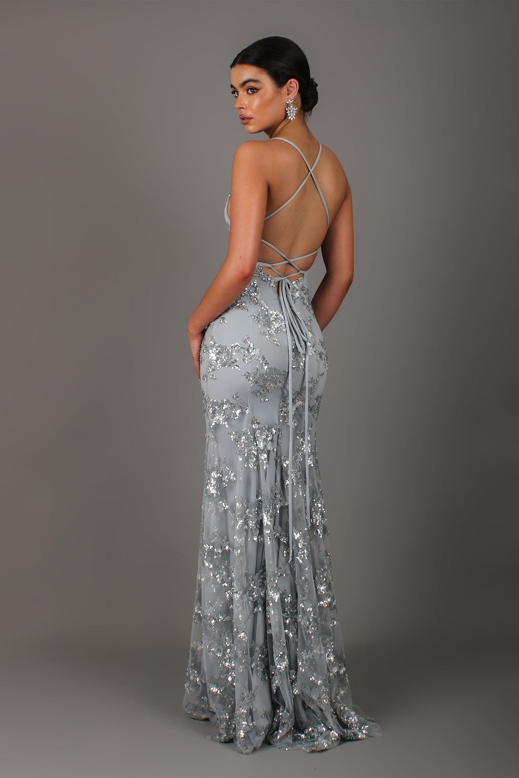 Sequin V-Neck Backless Gown