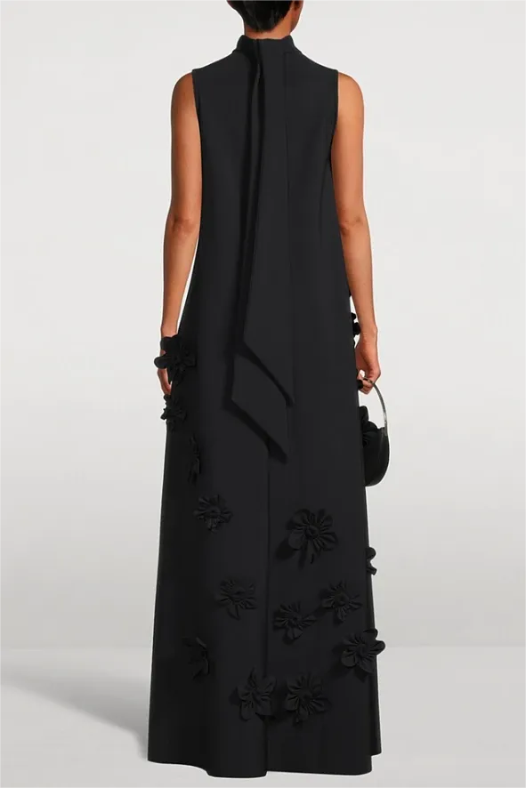High Neck 3D Floral Purple Maxi