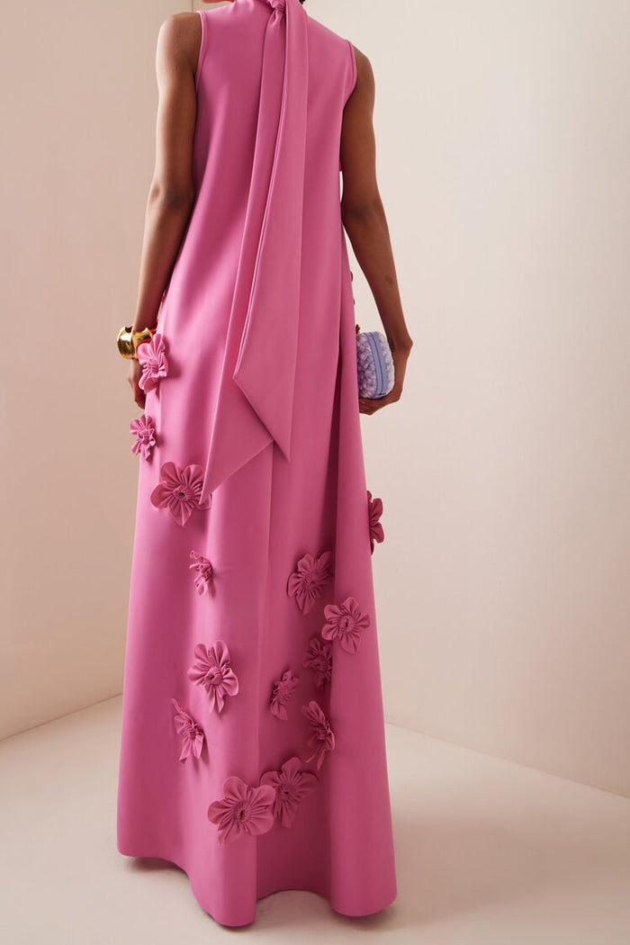 High Neck 3D Floral Purple Maxi