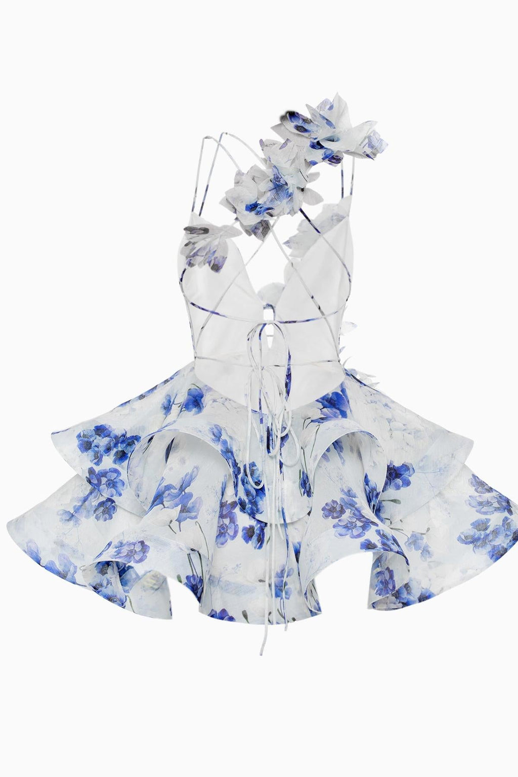 Ruffle Floral Print Chiffon Mini Gown