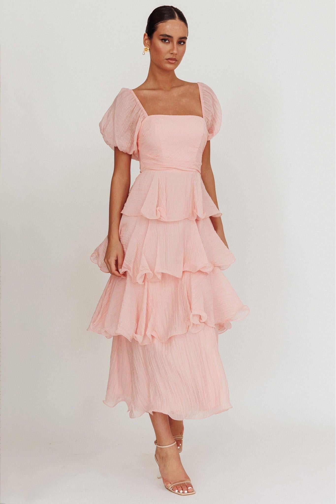 Square Collar Ruffle Chiffon Midi