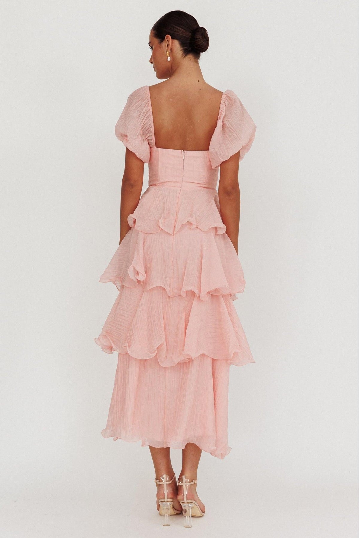 Square Collar Ruffle Chiffon Midi