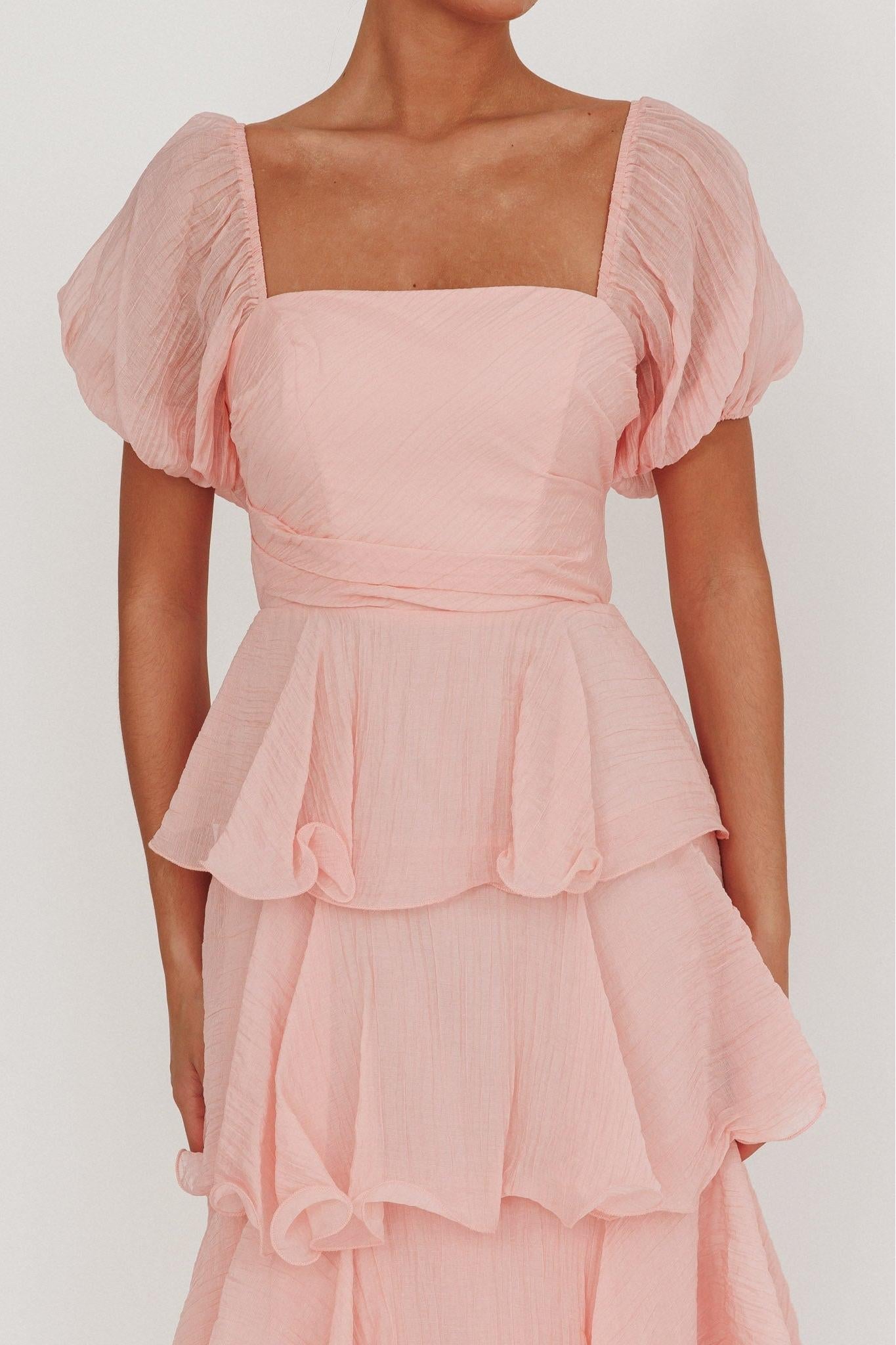 Square Collar Ruffle Chiffon Midi