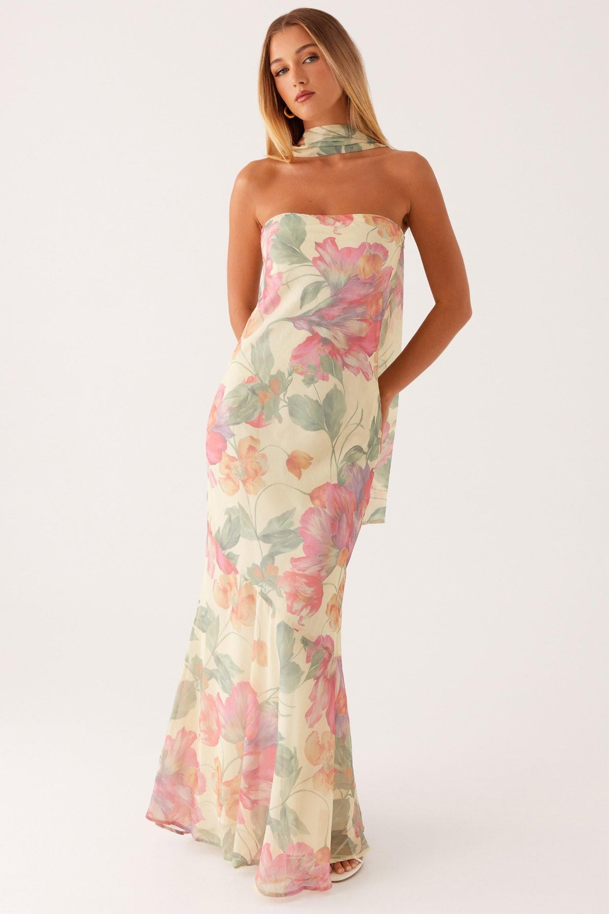 Yellow Chiffon Strapless Maxi